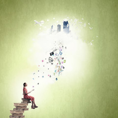 Wall Mural - woman in dress with book