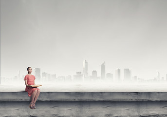Wall Mural - girl in dress read book