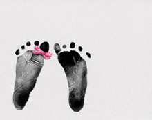 Baby Girl Footprints With Pink Polka Dot Bow