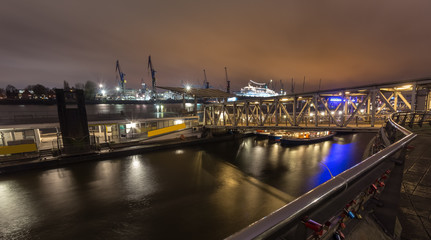 Wall Mural - hamburg germany landungsbruecken at night