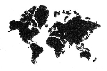  World map made of soil or gravel , isolated on white back ground