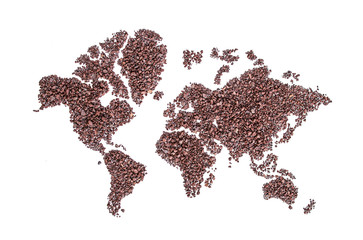 World map made of soil or gravel , isolated on white back ground