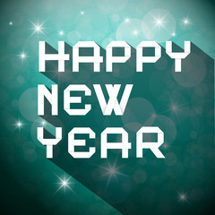 Poster - Happy New Year Title - Vector Slogan on Winter Blurred Background with Long Shadow