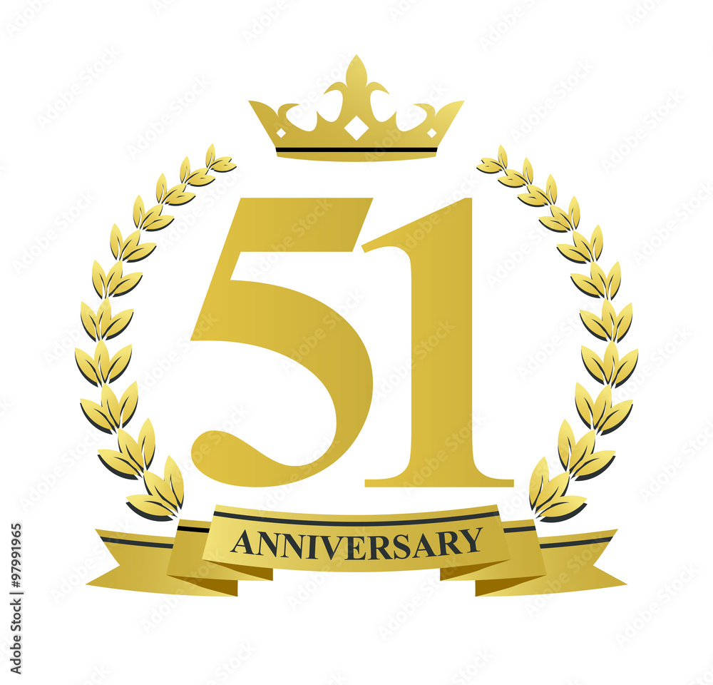 51 anniversary with golden wreath, ribbon and crown Stock Vector ...