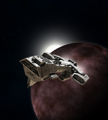 spaceship breaking orbit - science fiction illustration