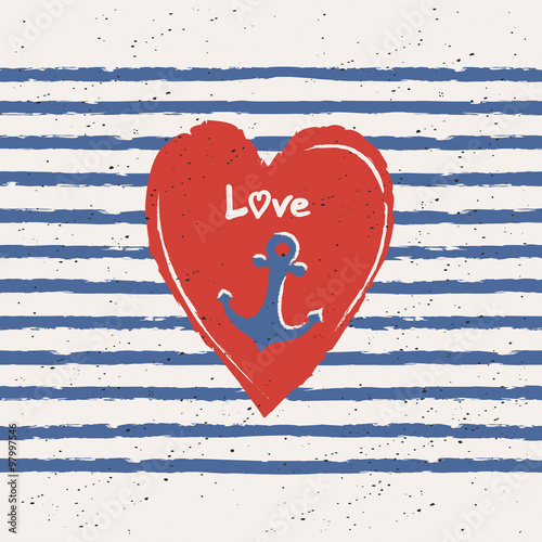 Fotografía greeting card with heart and anchor in maritime design