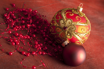 Sticker - Christmas baubles on red background