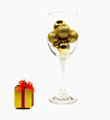 Merry Christmas with gold balls and gift
