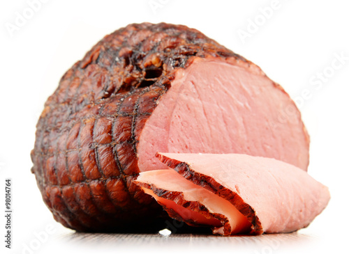 Photo Piece of ham isolated on white background