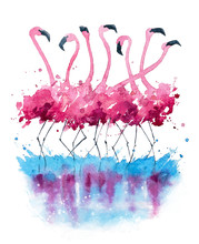 Flamingos Watercolor Painting 