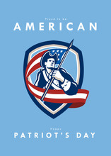 Patriots Day Greeting Card American Patriot Soldier Waving Flag Shield