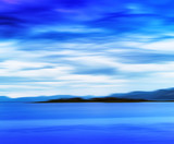 Fototapeta Łazienka - Horizontal vivid vibrant blue Norway island landscape motion abs