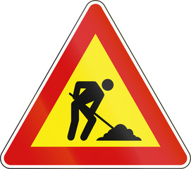 Wall Mural - Slovenian road warning sign - Workers in road ahead