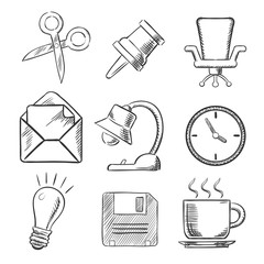 Aufkleber - Office and business sketched icons