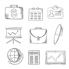 Aufkleber - Office and business icons set, sketch style