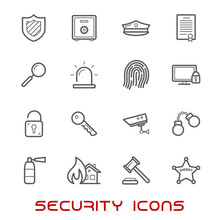 Security And Protection Thin Line Style Icons