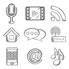 Poster - Telecommunication and multimedia sketched icons