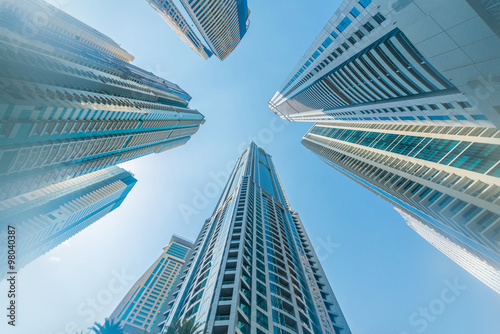 Fototapeta na wymiar Tall Dubai Marina skyscrapers in UAE