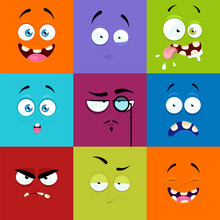 Set Of Cartoon Faces With Expression Of Emotions