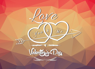 Sticker - Happy Valentine's Day! Typographical background on the pink geometric hearts
