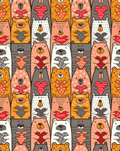 Bears With Hearts. Vector Seamless Pattern