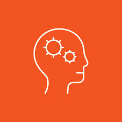 Poster - human head with gear line icon.