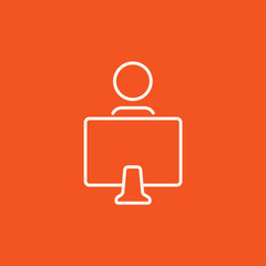Poster - online education line icon.