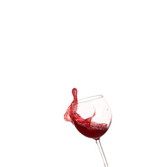 Wall Mural - Red wine splashing from glass, isolated on white background