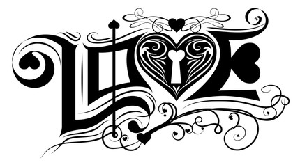 Love typography vintage classic black and white  vector design