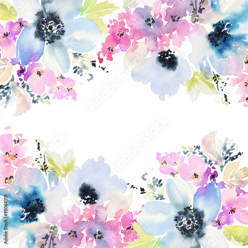 Greeting card with flowers. Pastel colors. Handmade.