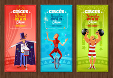 Travelling Circus Show Flat Banners Set