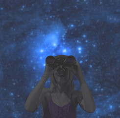 stargazing through binoculars.