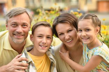 Sticker - happy family at  blooming field