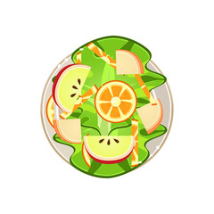 Sticker - Salad with Oranges and Apple Served Food. Vector Illustration