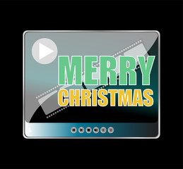 Poster - Flat design vector button. merry christmas words on media player