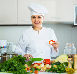 female cook vegetarian meal