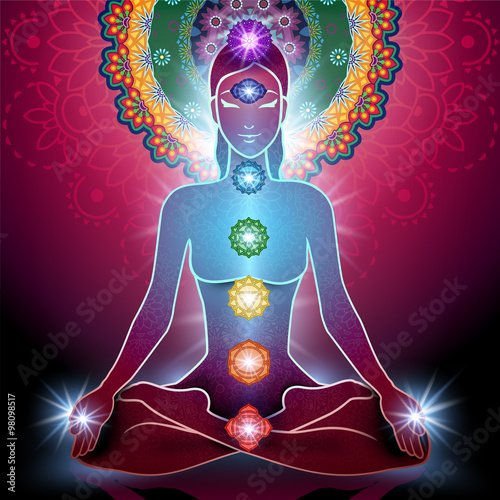 Yoga Lotus Position and Chakra Tableau sur Toile
