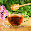 Useful tea with honey on a background of nature
