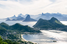 City Skyline Scenic Overlook Of Rio De Janeiro, Brazil With Niteroi, Guanabara Bay, And Sugarloaf Mountain