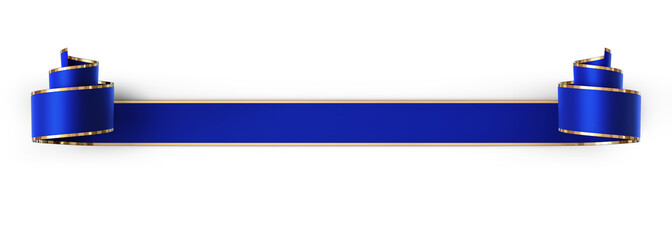 Wall Mural - curled blue silk ribbon with gold strips