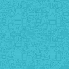 Wall Mural - Thin Line Internet of Things Blue Seamless Pattern