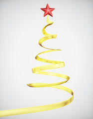 Poster - Christmas tree concept with red star at white background