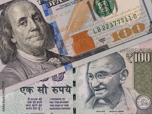 Us Dollar And Indian Ru Banknotes Currency Exchange Money Us Dollar And Indian Ru Banknotes Currency Exchange Money Closeup