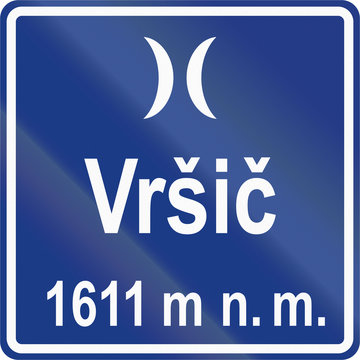 Slovenian road sign - Passage name and altitude