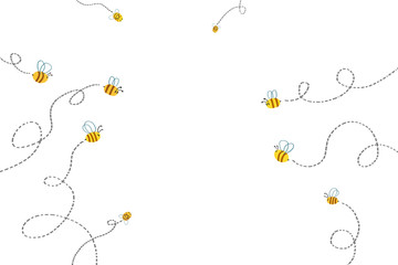 illustration for children: bees path. realistic fantastic cartoon style artwork / story / scene / wa