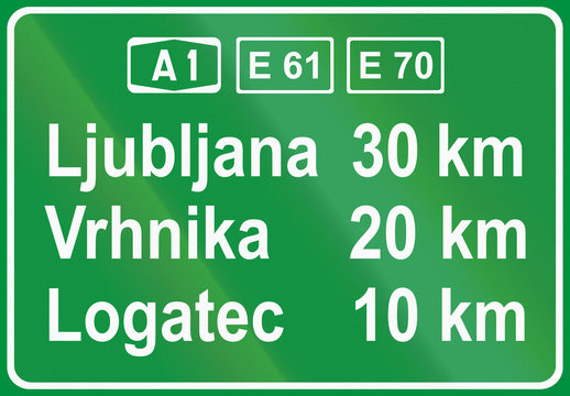 Slovenian road sign - Motorway distance sign