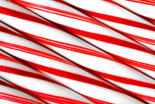 Closeup Of Peppermint Candy Canes Side By Side.