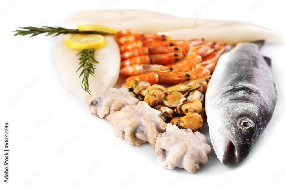 Seafood isolated on white