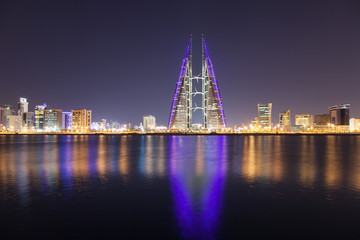 Fototapete - Skyline of Manama at night, Bahrain