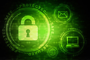 Security concept: Lock on digital screen, contrast, 3d render